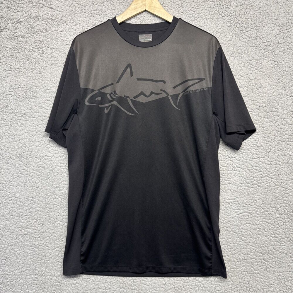 Greg Norman Men's Shirt Sz M Black Lightweight Outdoors Golf Shark Logo